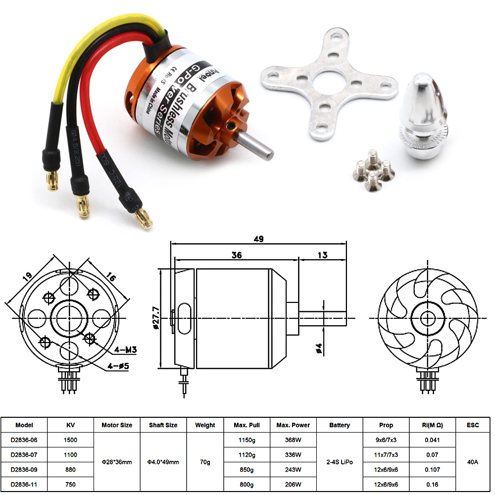 Moteur RC D2836 750KV 1500KV 8 - Rc Hobby Grade avis et prix